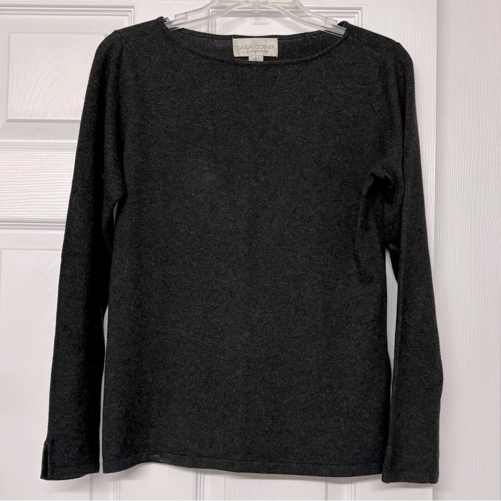 Casual Corner Silk Cashmere Heathered Charcoal Gray Pullover Sweater Sz M